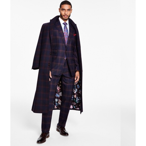 Tayion Collection Mens Navy NEW Luxury Wool Blend Overcoat Sz 42‎ Long MSRP $495